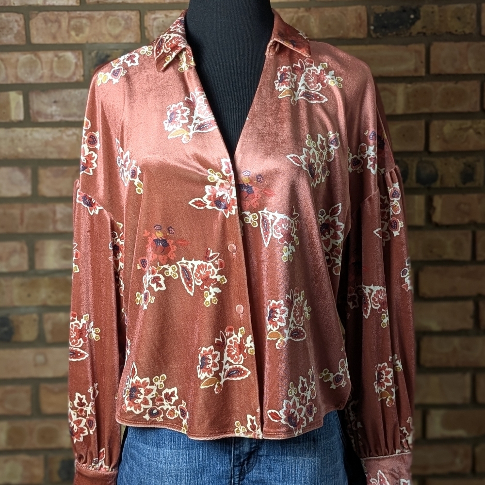Shein Floral Velour Blouse